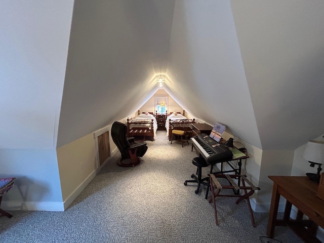 office space with carpet and lofted ceiling