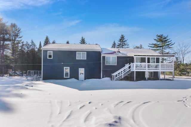 view of snow covered property