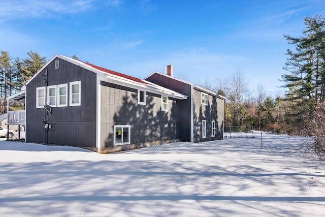 view of snow covered exterior