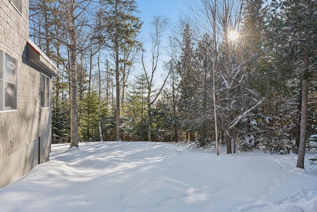 view of yard layered in snow