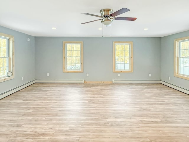 21 Coolidge Rd, Dixfield, ME 04224 - empty room with ceiling fan, a baseboard heating unit, and light wood-type flooring