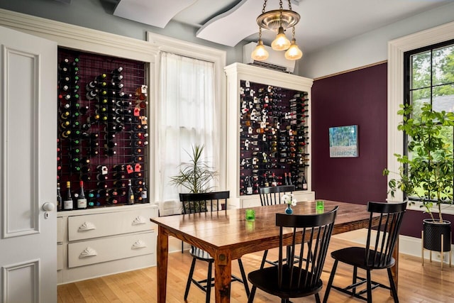 wine area featuring light wood-type flooring