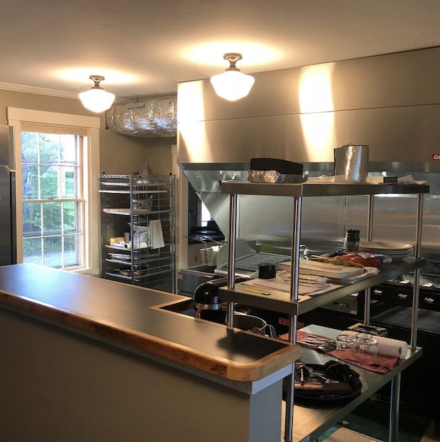 kitchen featuring ornamental molding and kitchen peninsula