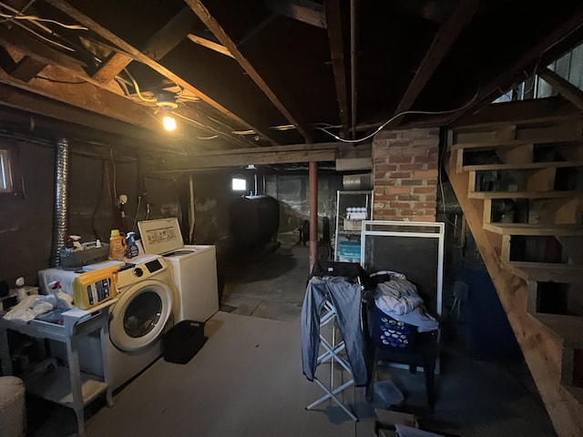 basement featuring washer and dryer