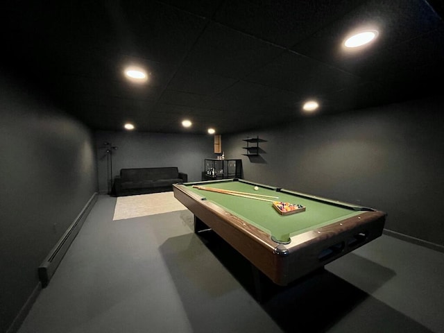 game room featuring a baseboard radiator and pool table