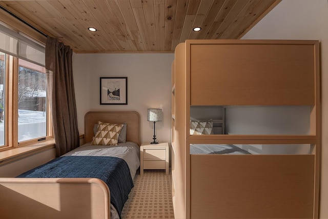 bedroom with wood ceiling