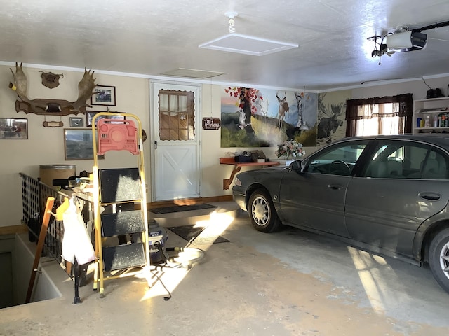 garage with a garage door opener