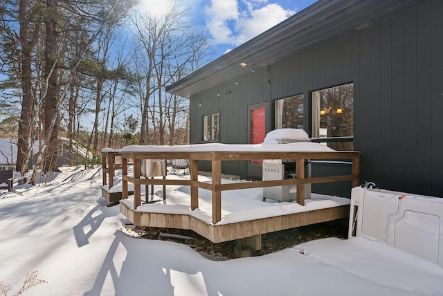 view of snow covered deck