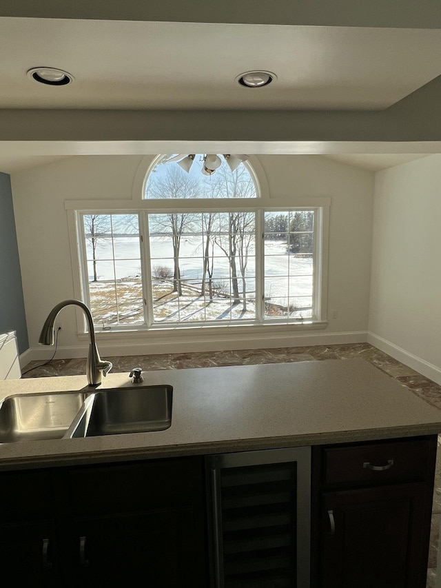 kitchen with sink and beverage cooler