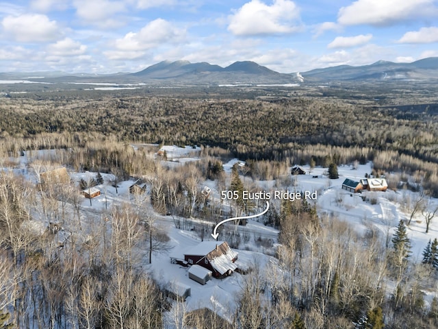 snowy aerial view featuring a mountain view