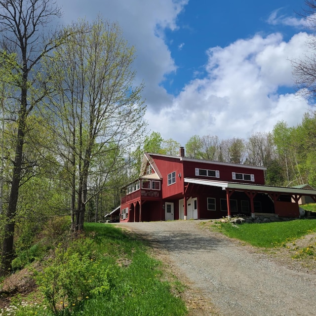 505 Eustis Ridge Rd, Eustis, ME 04936 - view of front of property with dirt driveway and a chimney