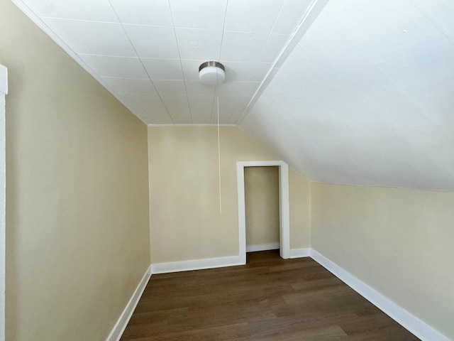 bonus room with lofted ceiling and dark wood-type flooring