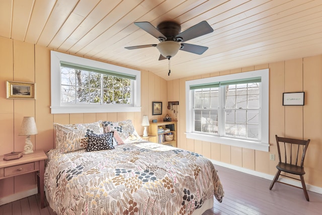 bedroom featuring wood-type flooring and wood ceiling