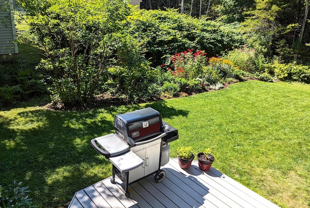 view of yard featuring a wooden deck