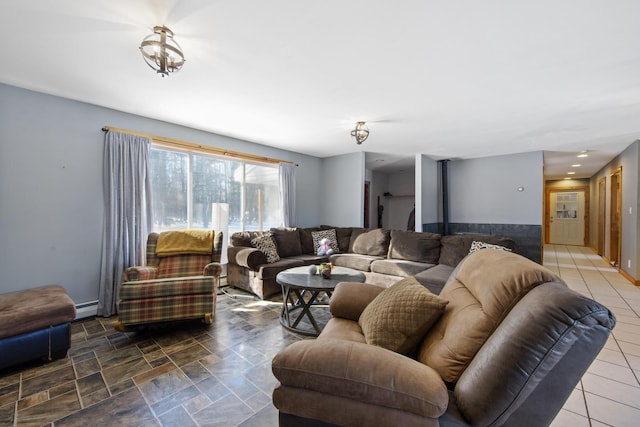 living room featuring a baseboard radiator