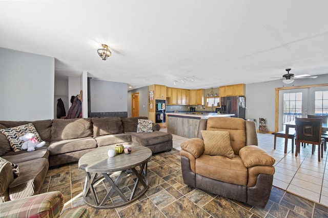 living room with rail lighting