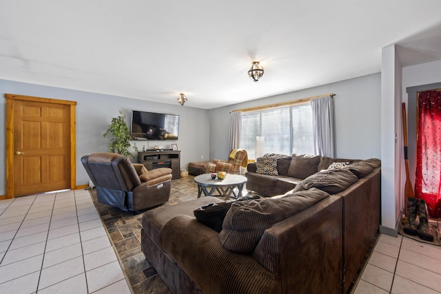 living room with light tile patterned floors