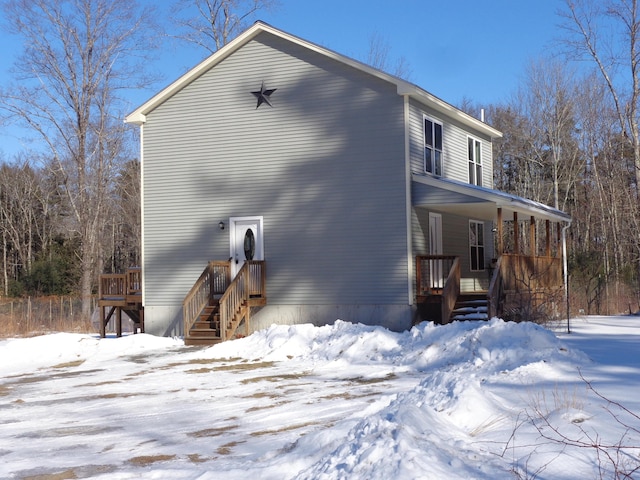 view of snow covered exterior