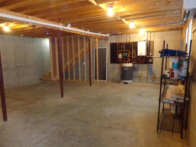 basement featuring water heater