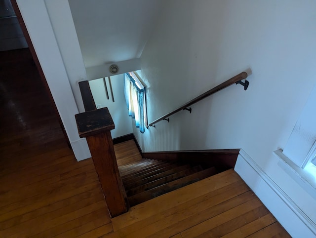 staircase featuring hardwood / wood-style flooring