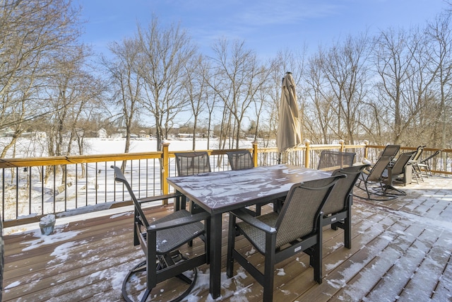 view of snow covered deck