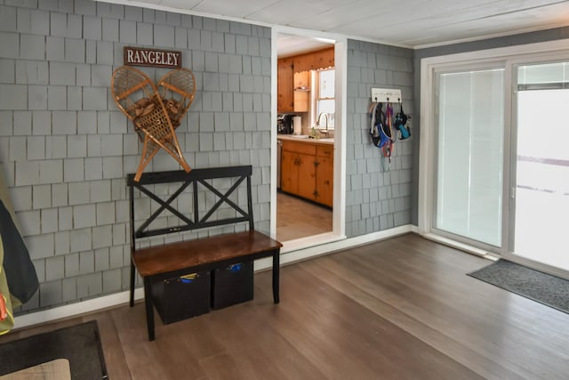 interior space featuring hardwood / wood-style flooring, sink, and a wealth of natural light