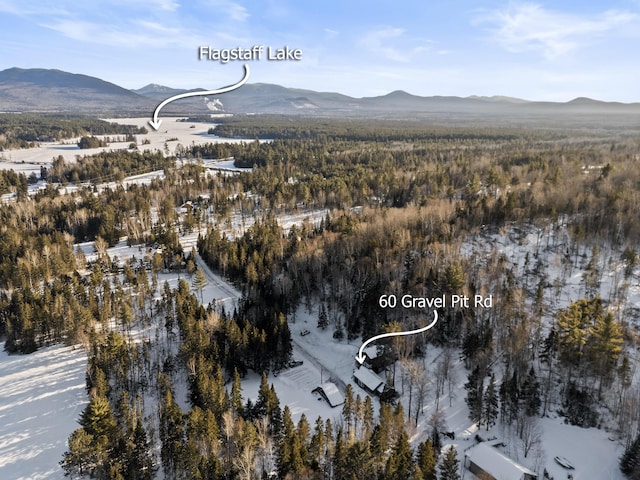 snowy aerial view featuring a mountain view