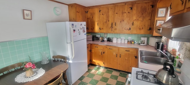 kitchen with sink and white appliances