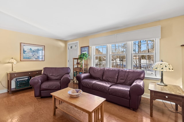 living room featuring baseboards and wood finished floors