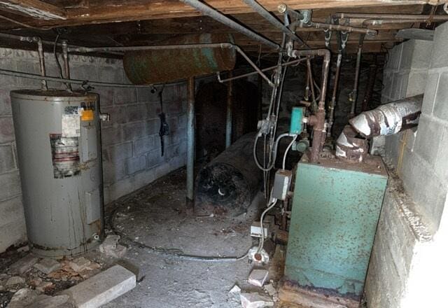 basement featuring water heater