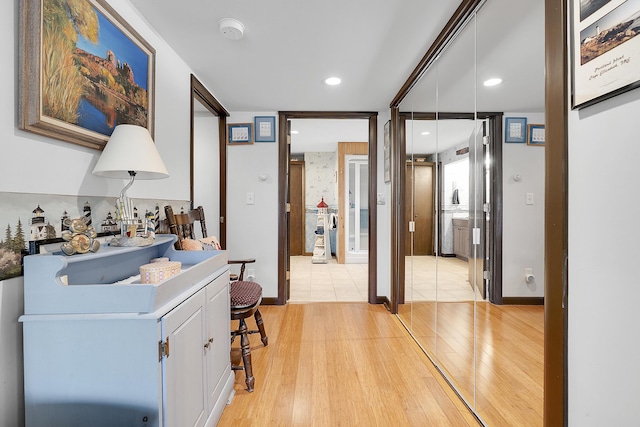 417 Middle Rd, Falmouth, ME 04105 - hallway featuring light wood-style flooring and recessed lighting