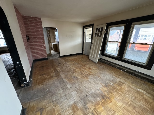 interior space with parquet floors