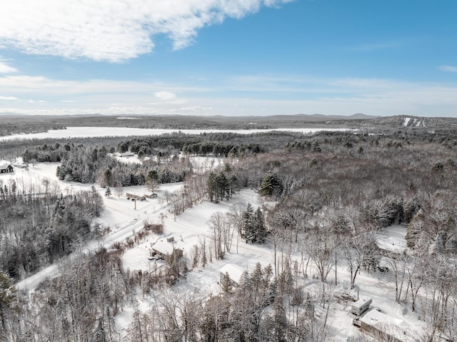 snowy aerial view with a mountain view