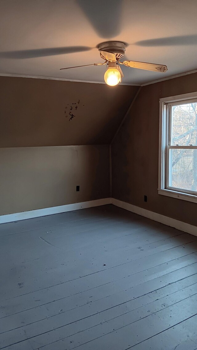 7 Hidden Meadow Ln, Dixfield, ME 04224 - additional living space with baseboards, a ceiling fan, hardwood / wood-style floors, and lofted ceiling