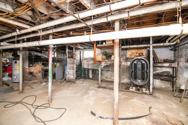 basement featuring water heater