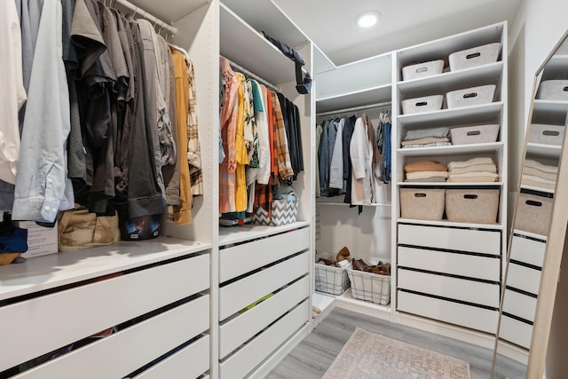 walk in closet featuring light hardwood / wood-style flooring