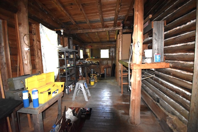 interior space with dark hardwood / wood-style floors