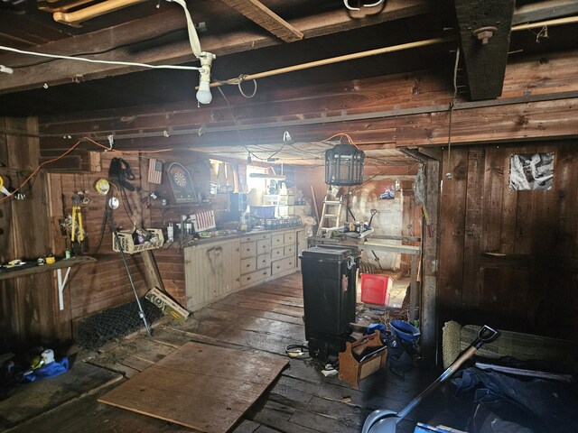 basement featuring hardwood / wood-style flooring