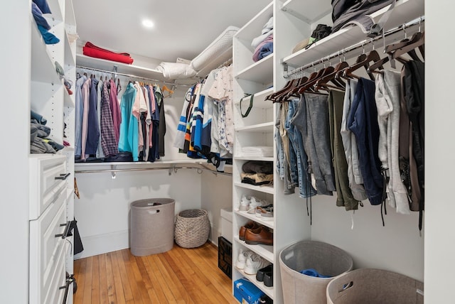 spacious closet featuring light hardwood / wood-style flooring