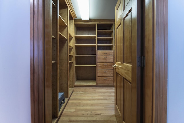 spacious closet with light hardwood / wood-style flooring