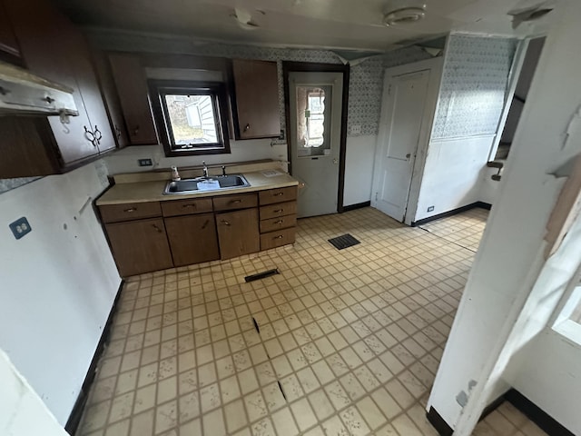 kitchen featuring sink and dark brown cabinets