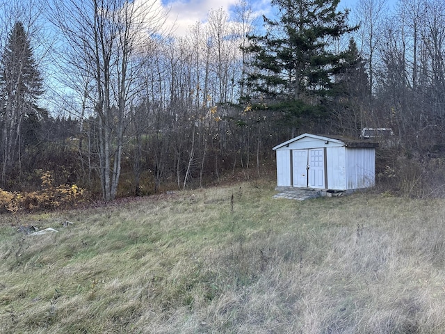 view of yard featuring a shed