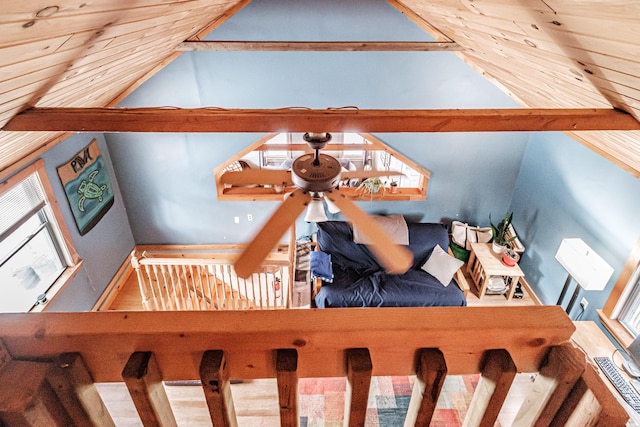 interior space with lofted ceiling and wood ceiling