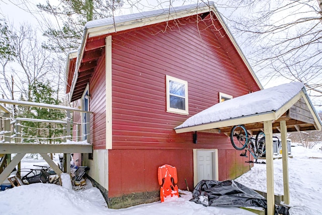 view of snow covered property