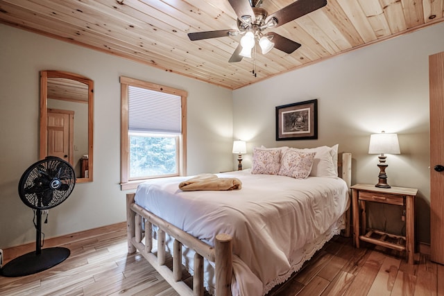 bedroom featuring wood ceiling and light hardwood / wood-style floors