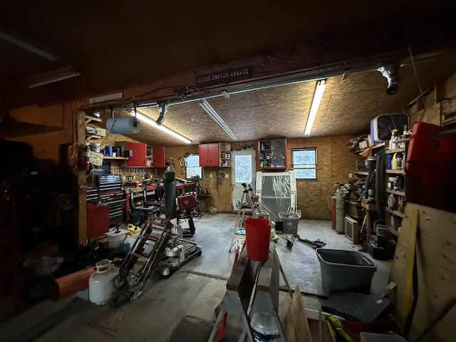 interior space featuring a workshop area