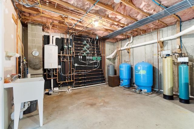 utility room with tankless water heater