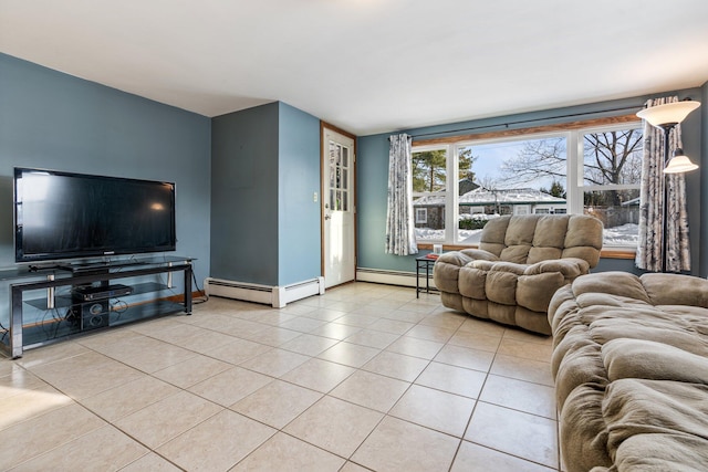 tiled living room with baseboard heating