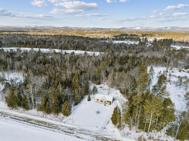 snowy aerial view featuring a mountain view