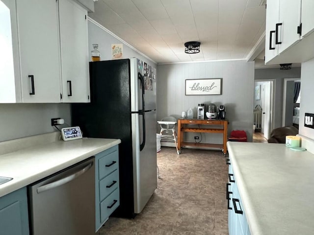 kitchen featuring white cabinetry, dishwasher, and crown molding